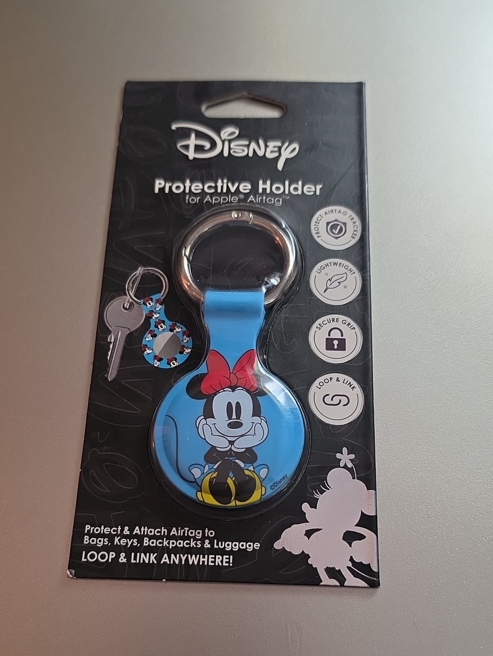 Disney Minnie Mouse Blue AirTag Protective Holder with Keyring